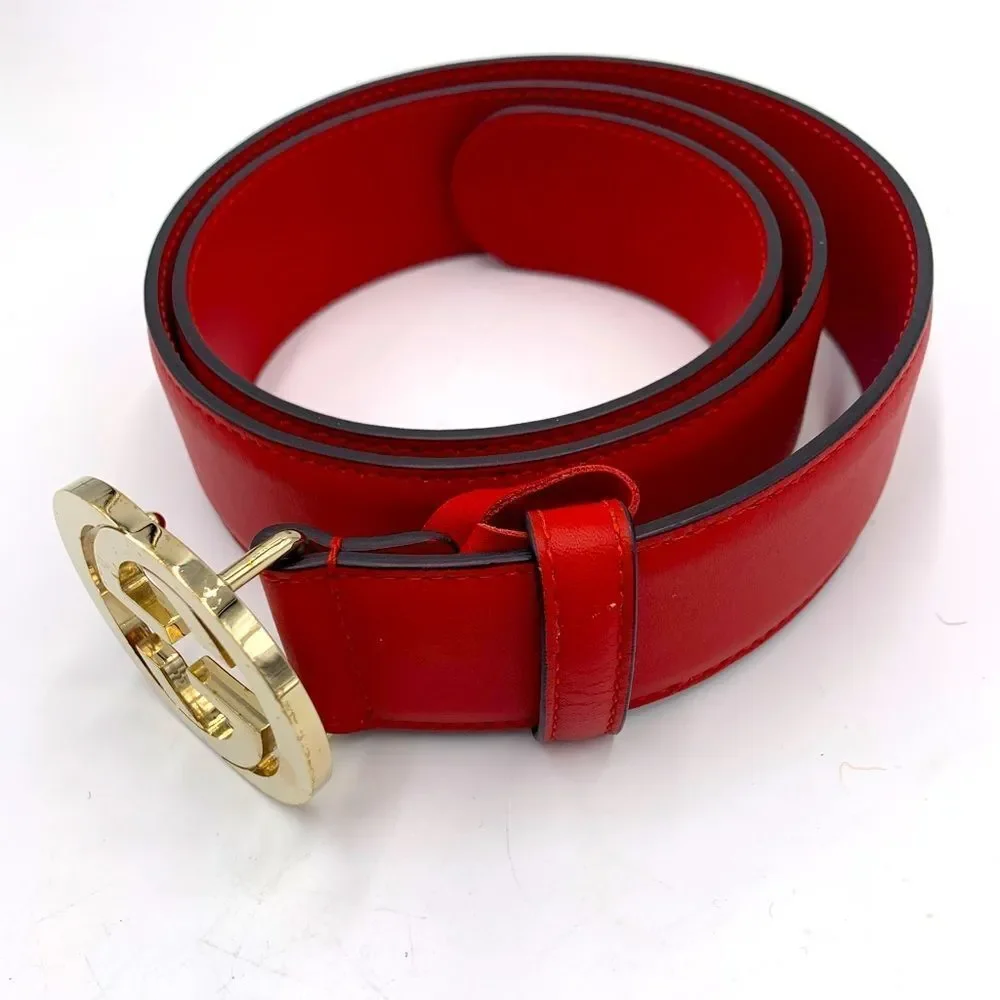 Authentic Gucci Double G Red Leather Belt Preloved